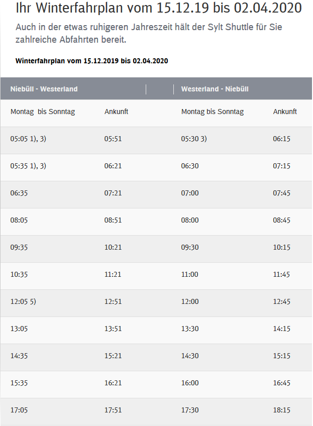 Sylt Shuttle Autozug Informationen über Fahrpläne und Reisezeiten
